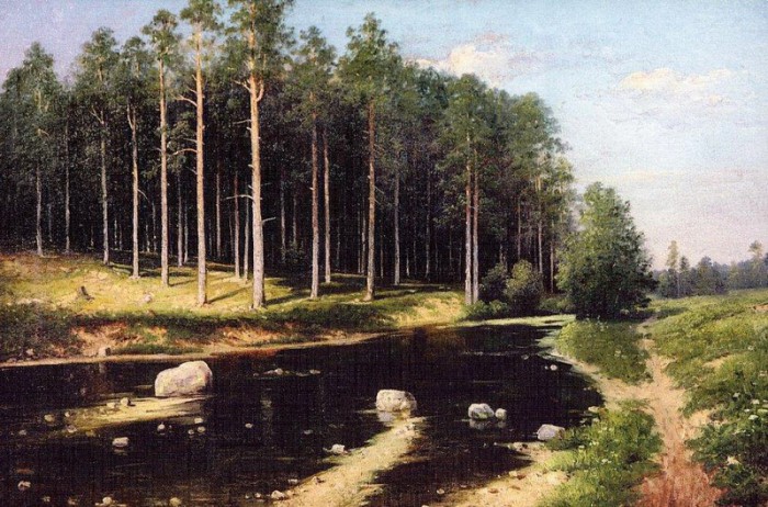Валуны размытой  рекой морены на картине В. Поленова «Сосновый бор на берегу реки» 